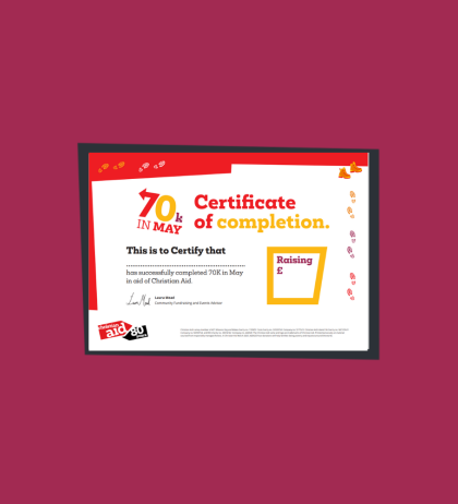 70k in May certificate for Christian Aid Week 2025
